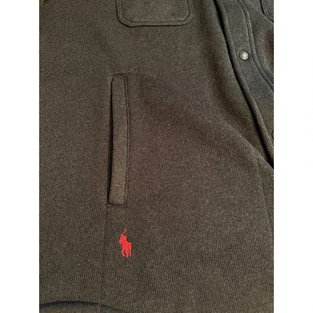 Polo Ralph Lauren Men's 2XL Brushed Fleece Shirt Jacket Black Red Logo Snaps